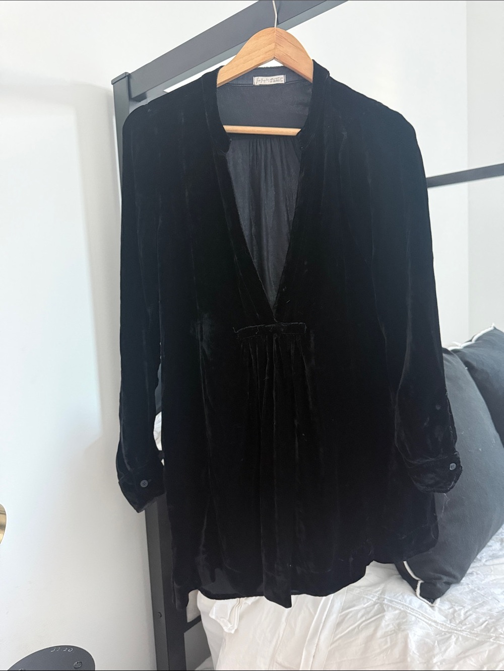 Free People Black Velvet V-Neck Mini Dress